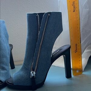 DKNY Denim Zipper Heeled Boots
